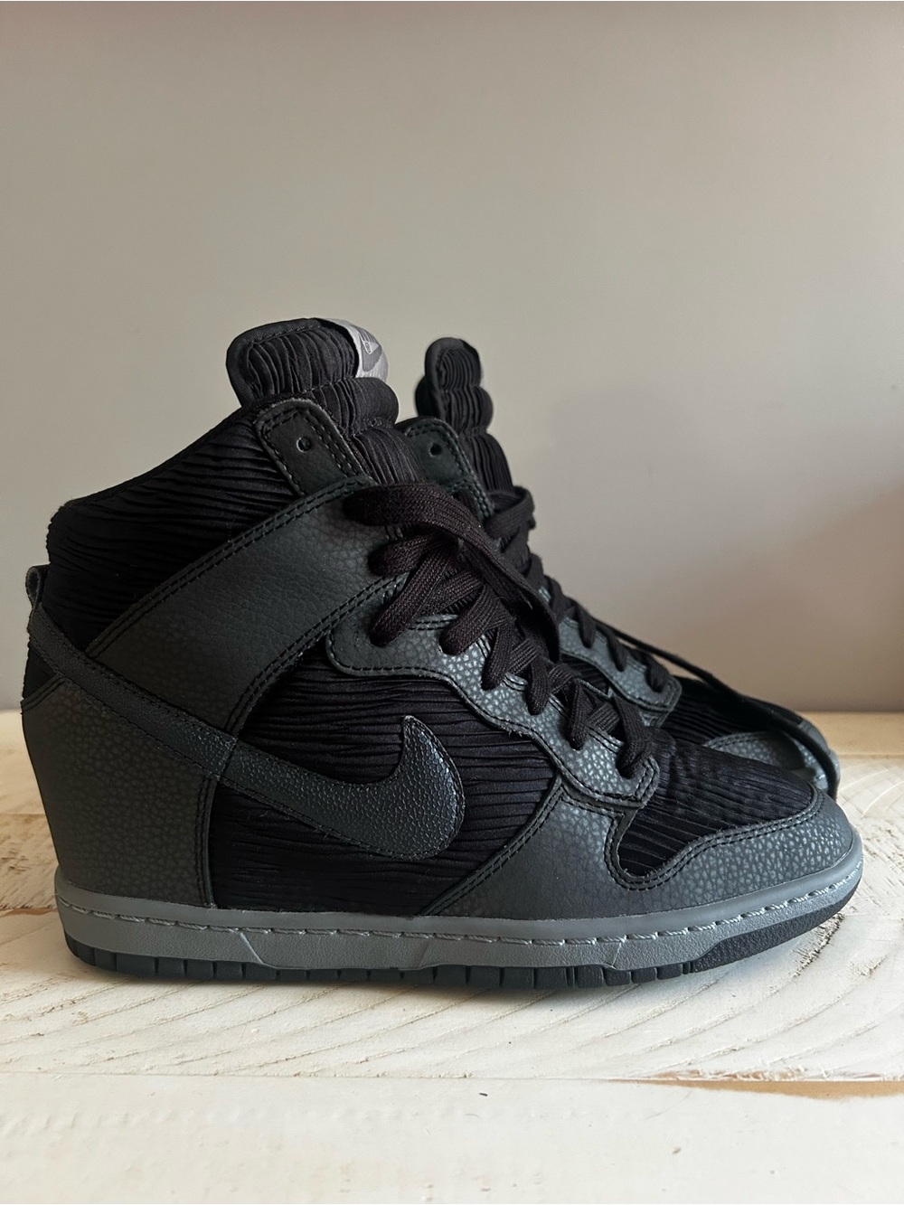 Nike Dunk Sky Hi Black Metallic Hematite Hidden Wedge Sneakers size 8.5